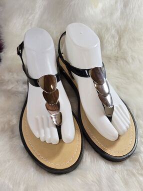 Chatties Womens Jelly/ Black Patent Thong Flip-Flop Sandals